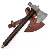 High Quality Custom Hand Made Damascus Hunting Hatchet Smoke Pipe Axe Hand Forged Wood Handle With Leather Sheath (Tomahawk Axe-55)