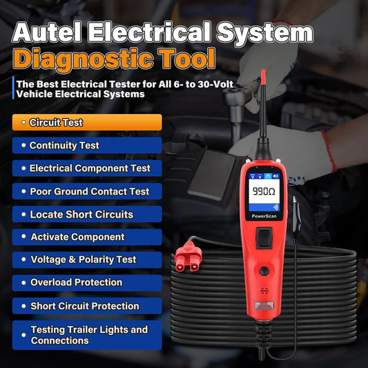 Autel PowerScan PS100 Automotive Circuit Tester, Universal 12V 24V Power Circuit Probe Tool