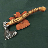 High Quality Handmade Stainless Steel 440c Axe Head Hatchet Axes Hand Forged Beautiful Etching With Leather Sheath (Tomahawk Axe-57)