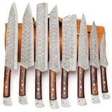 Custom Handmade High Quality Hand Forged Damascus Steel Chef Kitchen Knife Set Blade With Leather Bag. (Chef Knife-18)