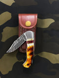 Top Quality Damascus Steel Pocket Knife Custom Handmade Folding Knife Wood Handle Camping Pocket Knives With Sheath (Folding Knife-23)