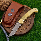 2025 Custom High Quality Damascus Steel Folding Knife Handmade Pocket Knife with Leather Sheath for Industrial Use (Folding Knife-11)