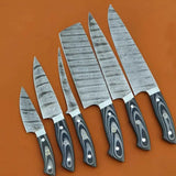 Custom Handmade Damascus Chef Set of 6 Chef Knife - Kitchen Chef Knife Set Damascus Knife Pure Leather Sheath (Chef Knife-28)