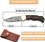 Hot Sale Custom Handmade Damascus Steel Folding Pocket Knives with Leather Wood Handle Beautiful for Outdoor Camping (Folding Knife-48)