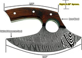 Handmade High Quality Custom Damascus Steel Kitchen Knife Carbon Steel Pizza Cutter with Leather Sheath for Chopping and Boning (Ullu Knife-3)