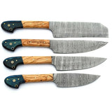 Professional Handmade Damascus Steel 4-Pc Chef Knife Set High Quality Custom Multipurpose Beautiful Knife (Chef Knife-59)