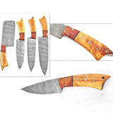 Handmade Damascus Steel Chef and Kitchen Knife Set Professional Custom with Pure Leather Sheath (Chef Knife-44)