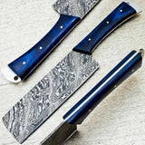 Handmade Damascus Steel Kitchen Knife Custom Chef Cleaver with Wood Handle and Steel Bolster Includes Leather Sheath (Nakiri Knife-96)