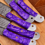 Custom Handmade Top Quality Hand Forged Damascus Steel Chef Kitchen Knife Set Hammered Texture Blade with Leather Sheath (Chef Knife-20)