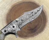 Damascus Steel Pocket Knife Handmade Outdoor Folding Knife with Wooden Handle Best EDC Utility Knives (Folding Knife-24)