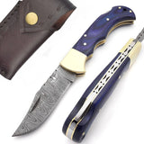 High Quality Damascus Steel Pocket Knife Forged Feather Patterned Blade American Tools Wood Hunting (Folding Knife-47)