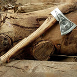 Viking axe Hand Forged Bearded axe with Carved Fenrir Handle Viking Hatchet Camping Hatchet with Box Wood Bushcraft axe (Tomahawk Axe-85)