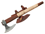 High Quality Handmade High Carbon Steel Axe Head Hatchet Beautiful Pattern Wood Handle Leather Sheath for Outdoor Use Industrial (Tomahawk Axe-52)