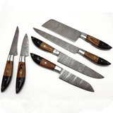 Handmade Damascus Steel Chef Knife Set 6 Pcs with Custom Stainless Steel Blade Pure Leather Sheath Sharp Cutting for Dining (Chef Knife-69)