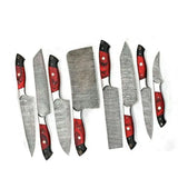 Professional Unique Design of Custom Handmade Damascus Steel Kitchen Chef 8 Pcs Knife Set with Wood Handle (Chef Knife-66)