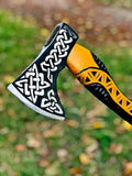 Custom Hand Forged Carbon Steel Viking Axe with Etched Wood Shaft Handle Axe High Quality Material Used in With Leather Cover (Tomahawk Axe-98)