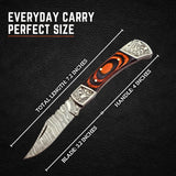 Handmade Damascus Folding Pocket Knife for Men Engraved Steel Damascus with Belt Holster-Gift for Men Hunting & Camping Tools (Folding Knife-46)