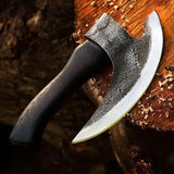 Handmade Medieval Pizza Cutter Axe Custom-Forged Viking Style Damascus Steel Blade Boning Kitchen Chef Knife with Bone Material (Pizza Axe-7)