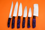 D2 Steel Chef Set Handmade Carbon Steel Knives 6-Piece Purple Resin Handle Razor Sharp Walnut Wood Bolster Best Gift (Chef Knife-83)