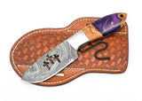 Customized Handmade Damascus Hand Forged Full Tang Skinner Knife for Outdoor, Survival & Camping Knives With Cover (Skinner Knife-3)