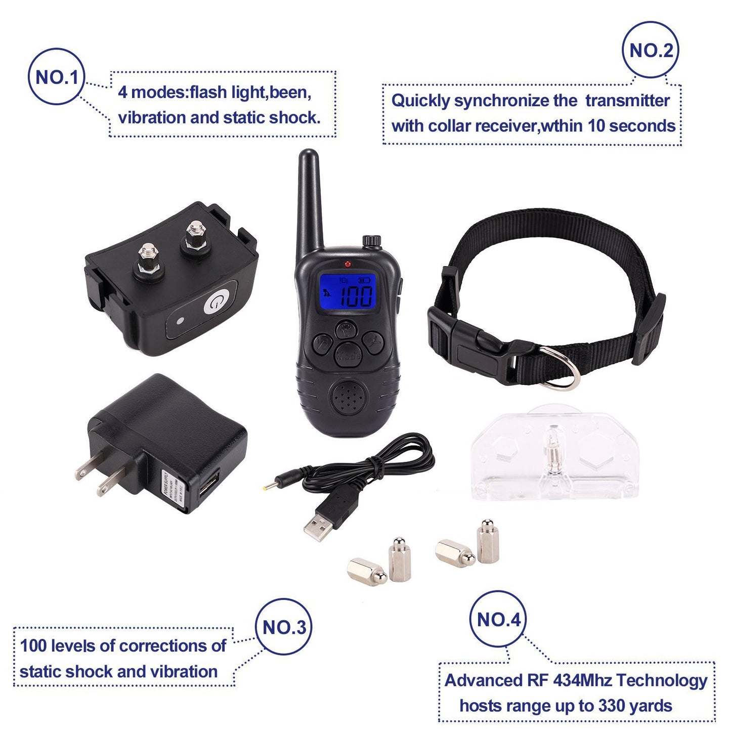 Waterproof Remote Control Dog Trainer Anti-bark Device  Electric Shock Collar