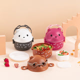 Glasses Bear Double-layer Portable Lunch Box Separated Layered Office Workers' Lunch Box Japanese-style Student Lunch Box Large Capacity