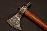 Handmade Damascus Steel Tomahawk / Axe with Rose wood Handle Gift For Your Father And Your Friend. (Tomahawk Axe-14)