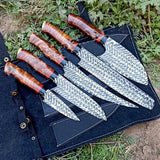 High Quality Customized Handmade Stainless Steel Hand Forged Blade Chef Kitchen Knife Set with Leather Bag (Chef Knife-81)