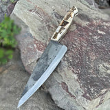 Handmade Custom 8-Inch Damascus Kitchen Chef Knife with Carbon Steel Blade and Leather Sheath Beautiful Santoku Design (Chef Knife-130)