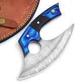 Handmade High Quality Chef Knife Custom Damascus Steel Pizza Cutter with Stainless Bone Leather Sheath for Kitchen Chopping (Ullu Knife-5)