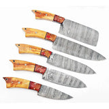 Handmade Damascus Steel Chef and Kitchen Knife Set Professional Custom with Pure Leather Sheath (Chef Knife-44)