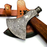 Top Quality Axe Manufacturer Damascus Steel axe Camping with Rose Wood Handle With Leather Sheath (Tomahawk Axe-30)