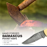 High Quality Damascus Steel Pocket Knife Forged Feather Patterned Blade American Tools Wood Hunting (Folding Knife-47)