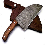 Handmade Custom Damascus Steel Sharpest Chef Cleaver with Carbon Steel Blade Kitchen Meat Cleaver with Leather Sheath (Nakiri Knife-19)