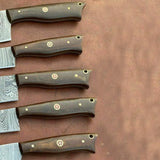 Custom Handmade Damascus Steel 5 Pcs Chef Knife Sets and Kitchen Knife Set with Leather Protected Cover (Chef Knife-42)