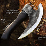 Handmade Pizza Cutter Axe 9.5 Inch Carbon Steel 1095 Blade Natural Wood With Leather Sheath (Pizza Axe-32)