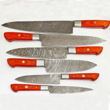 Custom Handmade Damascus Chef Knife Sets and Kitchen 6 Pcs Knife Set With Pure Leather Bag (Chef Knnife-48)