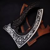 Handmade Industrial Grade Pizza Axe High Carbon Steel 1095 Blade with Etching Forged Cutter with Pure Leather Sheath (Pizza Axe-38)