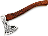 High Quality Outdoor Forged Hatchet Axe Carbon Steel Blade Wood Handle Damascus Steel Axe Head Cutting Protective Cover Included (Tomahawk Axe-71)