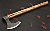 High Quality Handmade High Carbon Steel Axe Head Hatchet Beautiful Pattern Wood Handle with Leather Sheath for Outdoor Use (Tomahawk Axe-62)