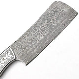 Top Quality Custom Handmade Engraved Steel Damascus Steel Chef Cleaver – 7-Inch Blade with Pure Leather Bag (Nakiri Knife-14)