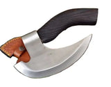 Handmade 1095 Damascus Carbon Steel Pizza Cutter Black Wood Handle Bone Leather Sheath Custom Made Chef's Kitchen Knife Chopping (Pizza Axe-9)