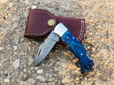 Damascus Steel Pocket Knife Handmade Outdoor Folding EDC Utility Knife with Wooden Handle  (Folding Knife-12)