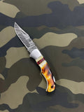 Top Quality Damascus Steel Pocket Knife Custom Handmade Folding Knife Wood Handle Camping Pocket Knives With Sheath (Folding Knife-23)