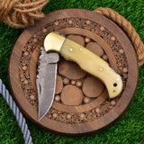 2025 Custom High Quality Damascus Steel Folding Knife Handmade Pocket Knife with Leather Sheath for Industrial Use (Folding Knife-11)