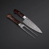 High Quality Customized Damascus Steel 2pcs Chef Kitchen Knife Fork BBQ Knife Set With Leather Sheath (Chef Knife-79)