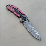 Handmade Damascus Steel Folding Knife Pocket Knives for Camping, Hiking Inner Lock Folding Knife (Folding Knife-2)