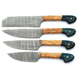 Professional Handmade Damascus Steel 4-Pc Chef Knife Set High Quality Custom Multipurpose Beautiful Knife (Chef Knife-59)