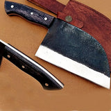 Custom Handmade Full Tang Hand Forged Serbian Cleaver Meat Cleaver Knife With Leather Sheath Butcher Knife (Nakiri Knife-65)