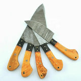 Custom Handmade Damascus Chef Set of 5 Chef Knife - Set Damascus Knife With Pure Leather Sheath (Chef Knife-31)